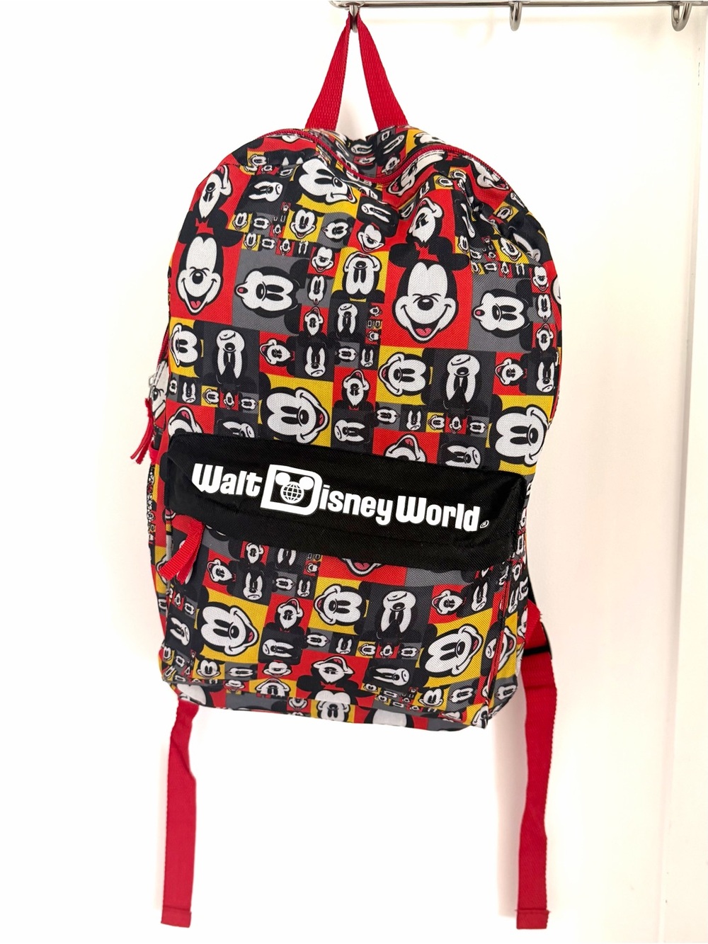 Walt Disney World Mickey Mouse All Over Pattern Backpack - Red, Black, Yellow